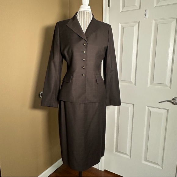 KASPER Skirt Suit Brown Window Pane Executive Career Vintage Size 10 - Picture 1 of 15